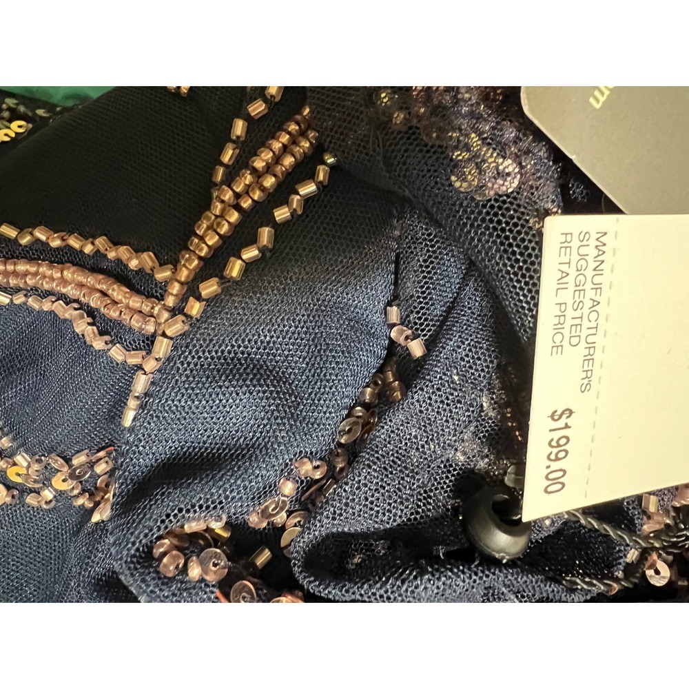 Adrianna Papell Navy Blue Sequin Beaded Art Deco Sheath Cocktail Dress NEW 10 - Picture 15 of 16